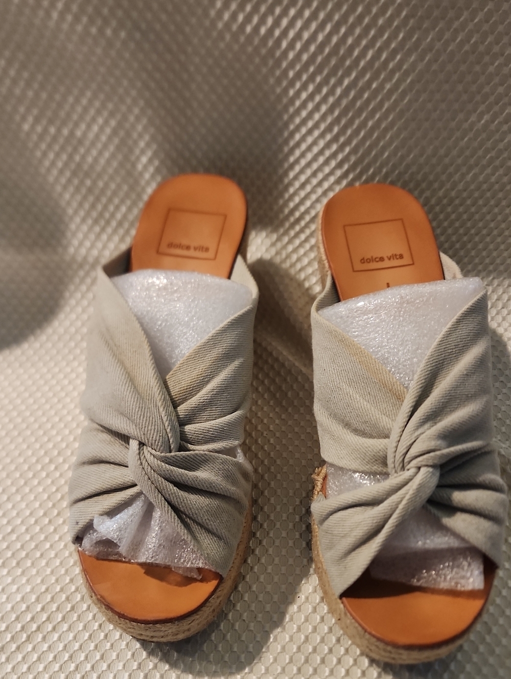 Dolce Vita Beige Knotted Espadrille Platform Mules with Tan Insole